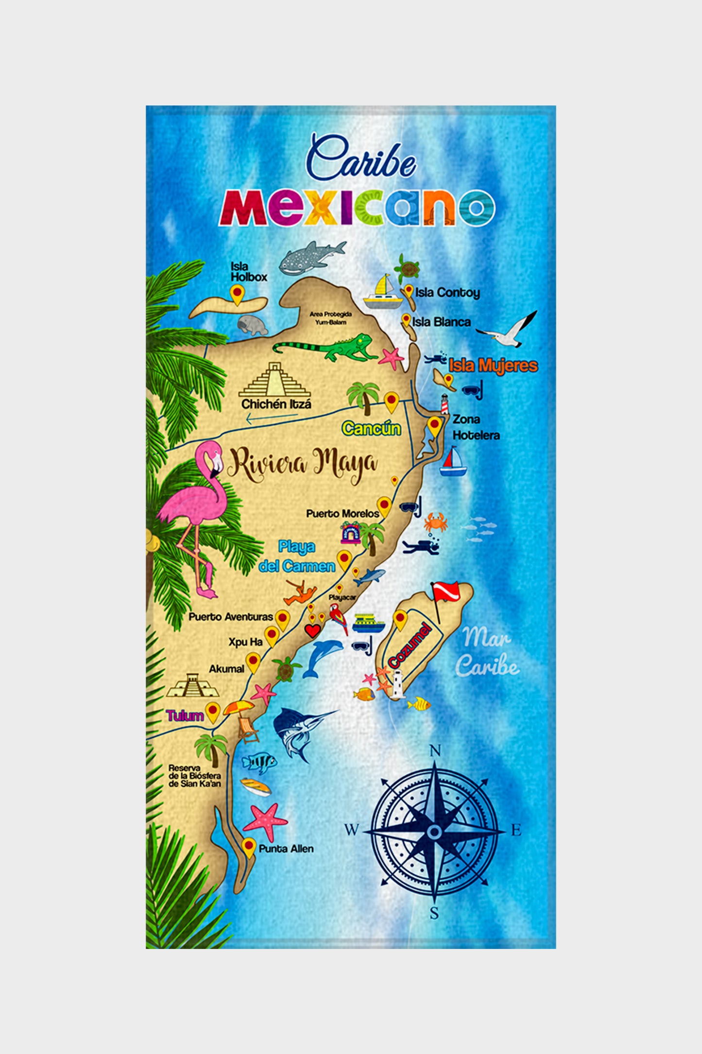 Toalla Turística - Mapa Caribe Mexicano